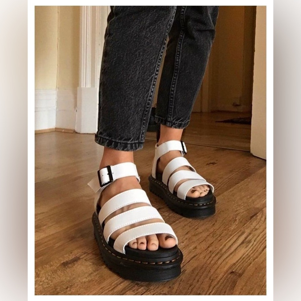 Dr. Marten Blaire Athena Hydro White Leather Platform Strap Sandals
